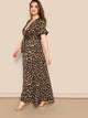 Plus Flounce Sleeve Tie Waist Surplice Wrap Leopard Dress