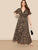 Plus Flounce Sleeve Tie Waist Surplice Wrap Leopard Dress