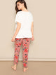 SHEIN Plus Ruffle Hem Top & Floral Pants Pj Set