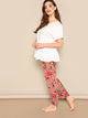 SHEIN Plus Ruffle Hem Top & Floral Pants Pj Set