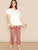 SHEIN Plus Ruffle Hem Top & Floral Pants Pj Set