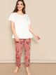 SHEIN Plus Ruffle Hem Top & Floral Pants Pj Set