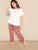 SHEIN Plus Ruffle Hem Top & Floral Pants Pj Set