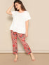 SHEIN Plus Ruffle Hem Top & Floral Pants Pj Set