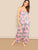 SHEIN Plus Lace Trim Leaf Print Peplum Cami Top & Pants PJ Set