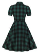 50s Button Front Plaid Flare Dress