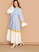 Plus Colorblock Flounce Sleeve Belted Dress