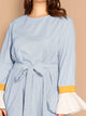 Plus Colorblock Flounce Sleeve Belted Dress