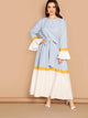 Plus Colorblock Flounce Sleeve Belted Dress