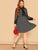 Plus Tie Neck Sheer Sleeve Polka Dot Dress