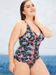 Plus Tropical Criss Cross Top With Panty Tankini