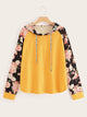 Plus Floral Raglan Sleeve Drawstring Hoodie