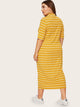 Plus Mock Neck Striped Rib-knit Dress