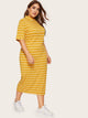 Plus Mock Neck Striped Rib-knit Dress