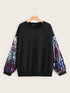 Plus Drop Shoulder Contrast Sequin Sleeve Pullover