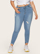 Plus Ripped Raw Hem Faded Wash Jeans