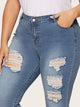 Plus Ripped Raw Hem Faded Wash Jeans