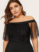 Plus Off Shoulder Contrast Mesh Mermaid Dress