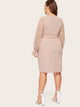 Plus Dot Mesh Bell Sleeve Belted Pencil Dress