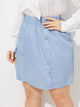 Plus Elastic Waist Button Front Denim Skirt