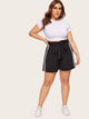 Plus Striped Tape Side Belted Shorts