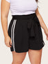 Plus Striped Tape Side Belted Shorts