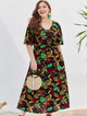 Plus Leaf Print Split Side Dress