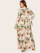 Plus Keyhole Back Flounce Sleeve Floral Dress