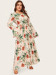 Plus Keyhole Back Flounce Sleeve Floral Dress