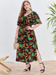 Plus Leaf Print Split Side Dress