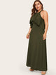 Plus Button Keyhole Back Ruffle Maxi Dress