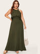 Plus Button Keyhole Back Ruffle Maxi Dress