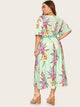 Plus Floral Print Wrap Tie Side Dress