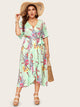 Plus Floral Print Wrap Tie Side Dress