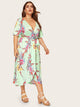 Plus Floral Print Wrap Tie Side Dress