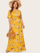 Plus Floral Print Wrap Tie Side Maxi Dress