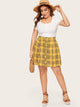 Plus Plaid Button Skirt