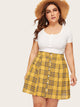 Plus Plaid Button Skirt