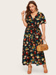 Plus Surplice Wrap Floral Dress With Belt