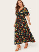 Plus Surplice Wrap Floral Dress With Belt