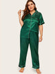 Plus Contrast Binding Satin Pajama Set