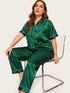 Plus Contrast Binding Satin Pajama Set