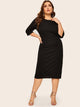  Plus 3/4 Sleeve Solid Pencil Dress