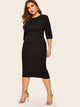  Plus 3/4 Sleeve Solid Pencil Dress