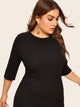  Plus 3/4 Sleeve Solid Pencil Dress