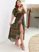 Plus Tribal Print Knot Cuff Surplice Front Dress