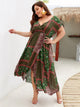 Plus Tribal Print Knot Cuff Surplice Front Dress