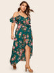 Plus Tulip Hem Ruffle Trim Floral Print Dress