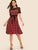 Lace Yoke Self Tie Tartan Flared Dress