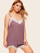 Plus Contrast Lace Pajama Set